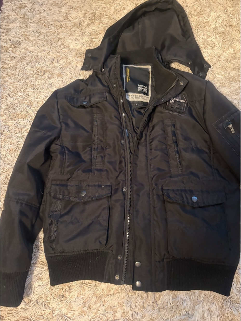 Jack & Jones Black Hooded Bomber Jacket